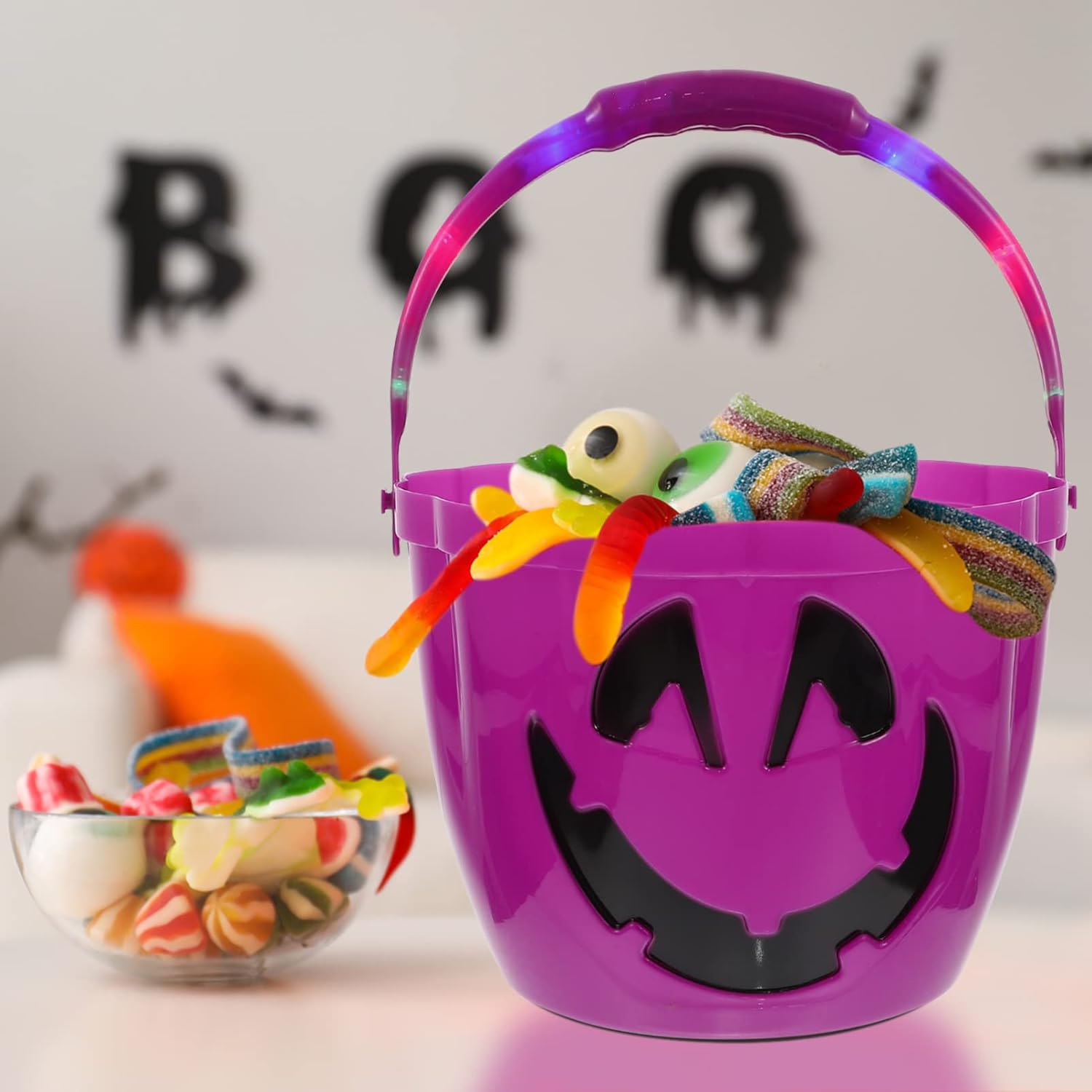 Halloween Plastic Glow Purple Pumpkin Bucket