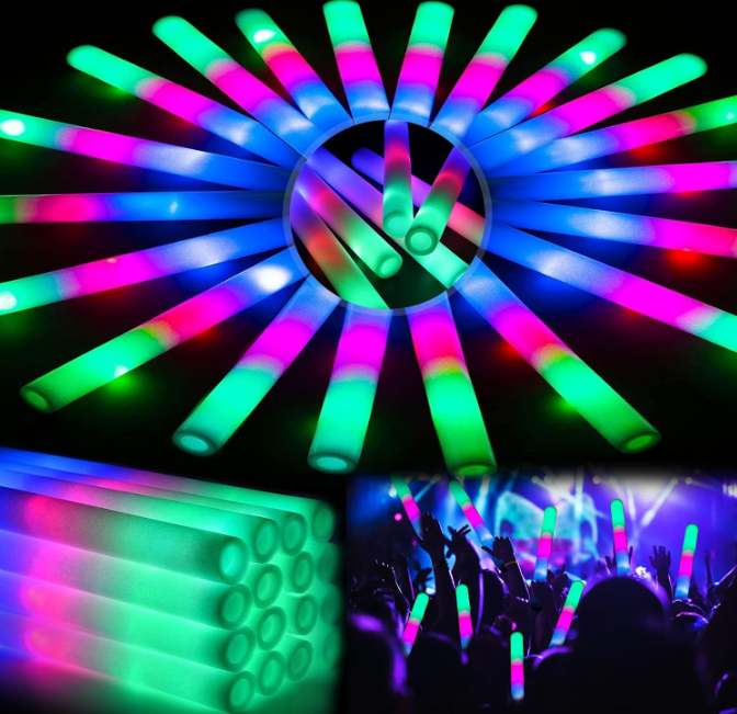 44 foam light sticks,3 modes, colorful flashing, foam light sticks,LED light sticks, light stick party set, suitable for New Year, weddings, revelries, concerts, Christmas