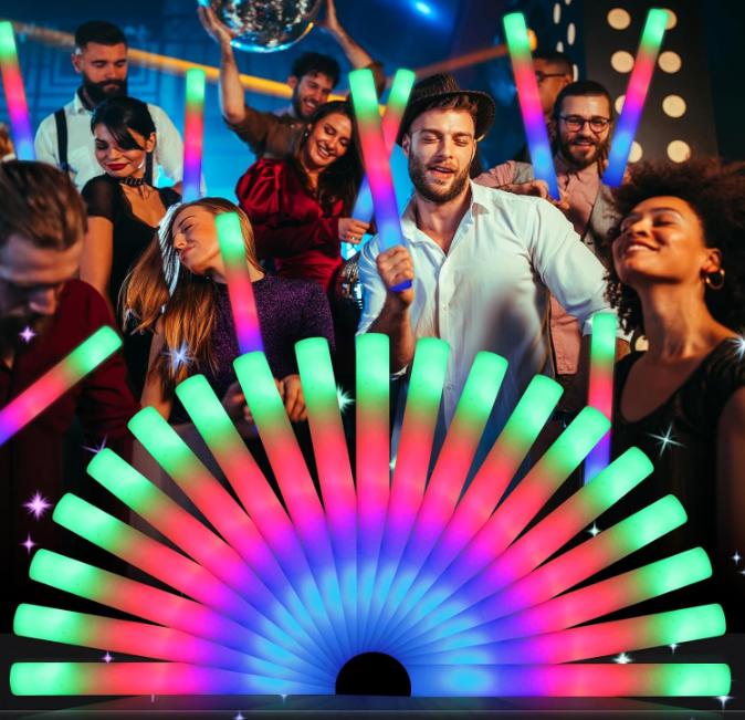 64 foam light sticks,LED foam sticks, foam light sticks,3 modes, color flashing, bulk light sticks, light party supplies, suitable for weddings, birthdays, concerts, Halloween light parties
