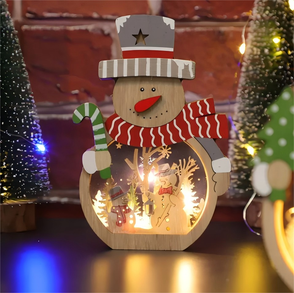New wooden Christmas tree snowman LED decoration for Christmas