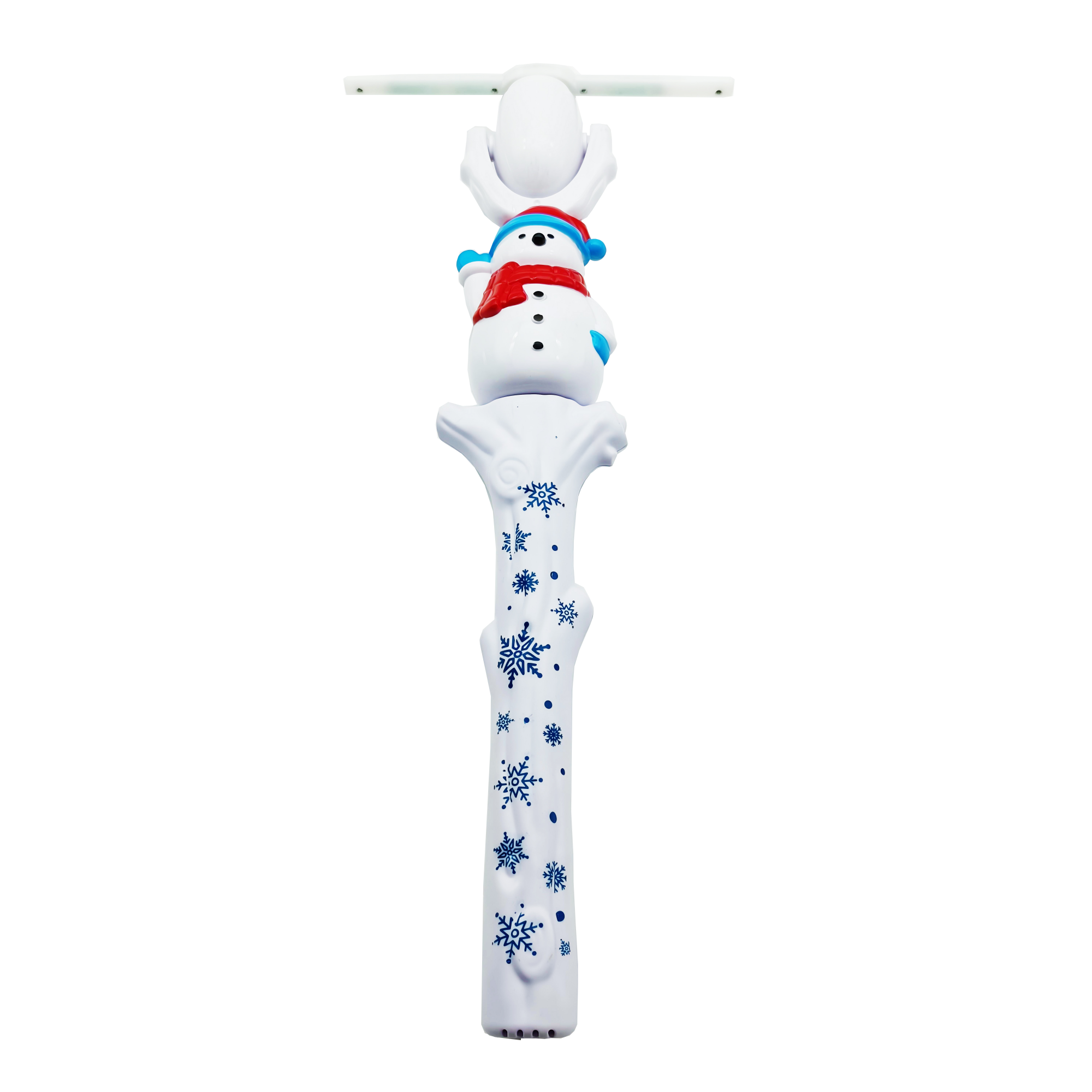 A new white Christmas snowman with a glowing long stick for Christmas
